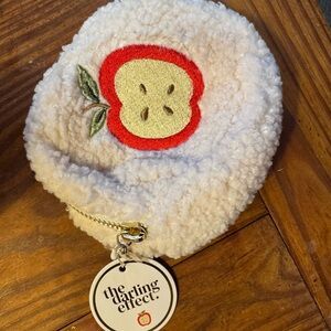 Cream Sherpa Cosmetic Pouch with Red Apple Patch